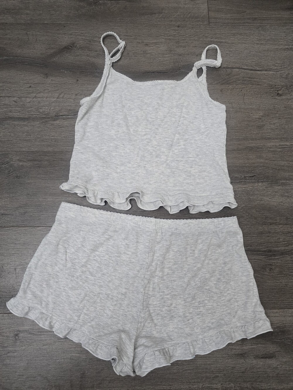 Paris Hilton Loungwear Set Grey Size Small Comfy Scalloped Hems Adjustable Strap - Picture 2 of 11